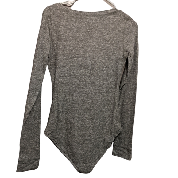 Free People Dylan Thermal Henley Bodysuit Ribbed Knit Dark Gray Long Sleeve - Picture 4 of 12